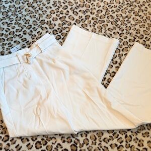 LOFT Cream Wide-Leg Trousers with Belt